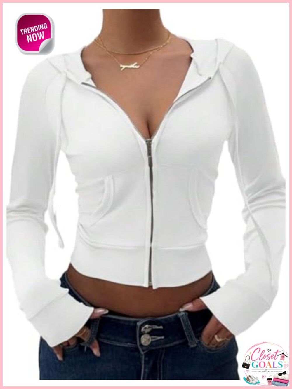 Y2K Ribbed Knit Crop Zip Up Hoodie Slim Fit Long Sleeve Sweatshirt